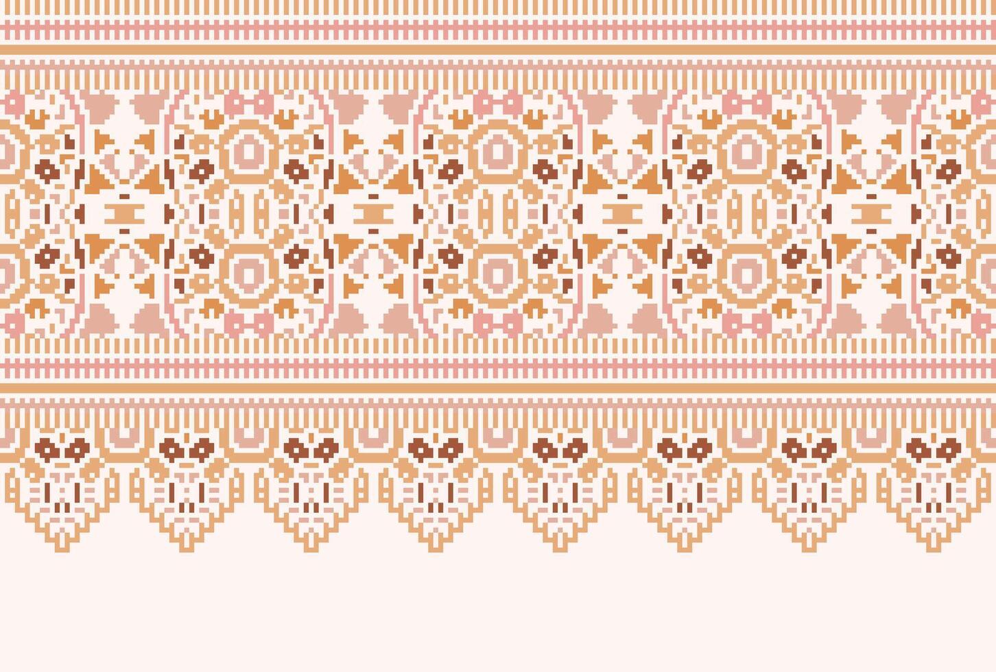 cross stitch Embroidery ethnic pattern, Vector Geometric ornate background, Cross stitch retro zigzag style, Blue and yellow pattern knitting continuous, Design for textile, fabric, digital print