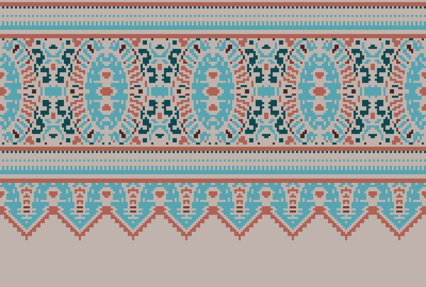 cross stitch Embroidery ethnic pattern, Vector Geometric ornate background, Cross stitch retro zigzag style, Blue and yellow pattern knitting continuous, Design for textile, fabric, digital print