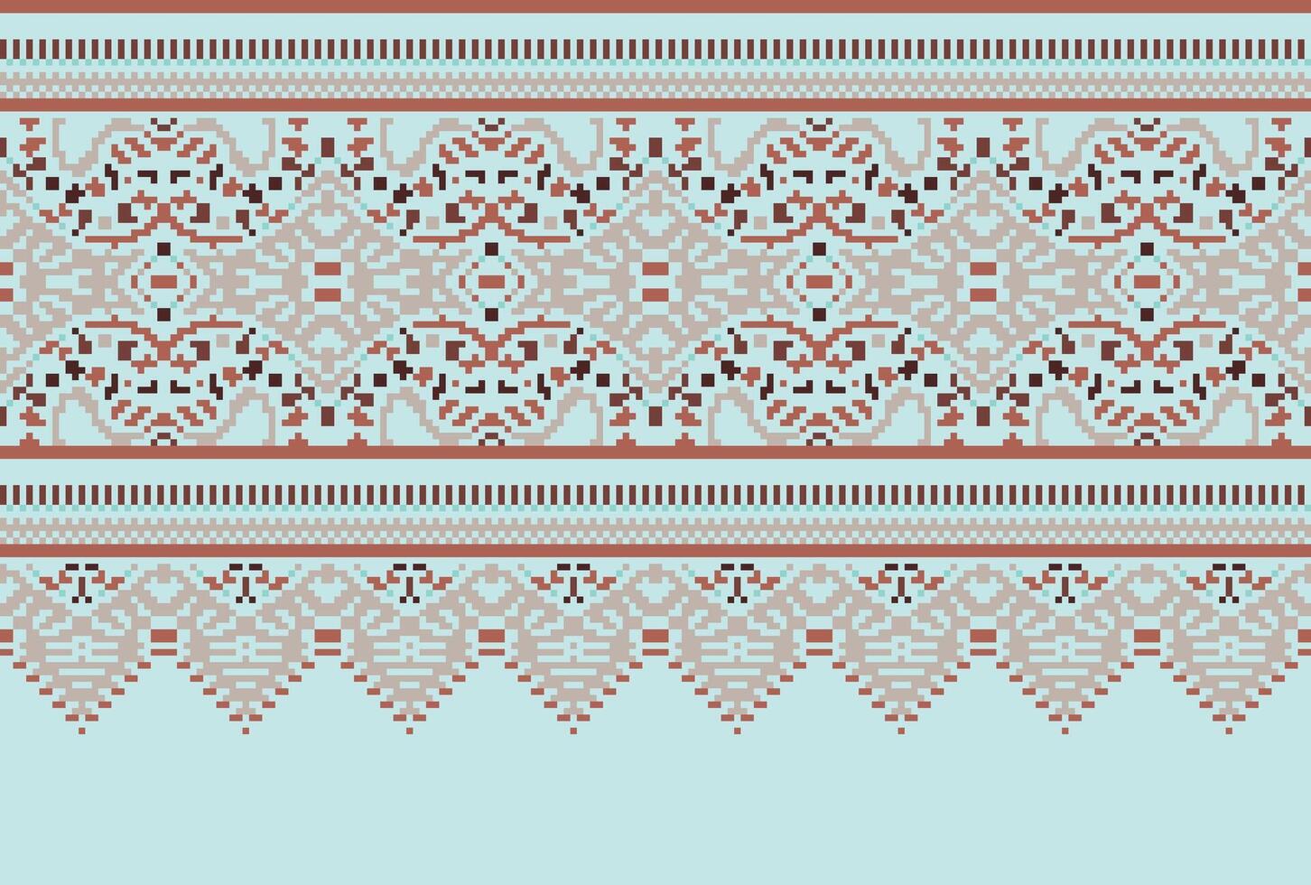Cross Stitch pattern with Floral Designs. Traditional cross stitch needlework. Geometric Ethnic pattern, Embroidery, Textile ornamentation, fabric, Hand stitched pattern, Cultural stitching pixel art. vector