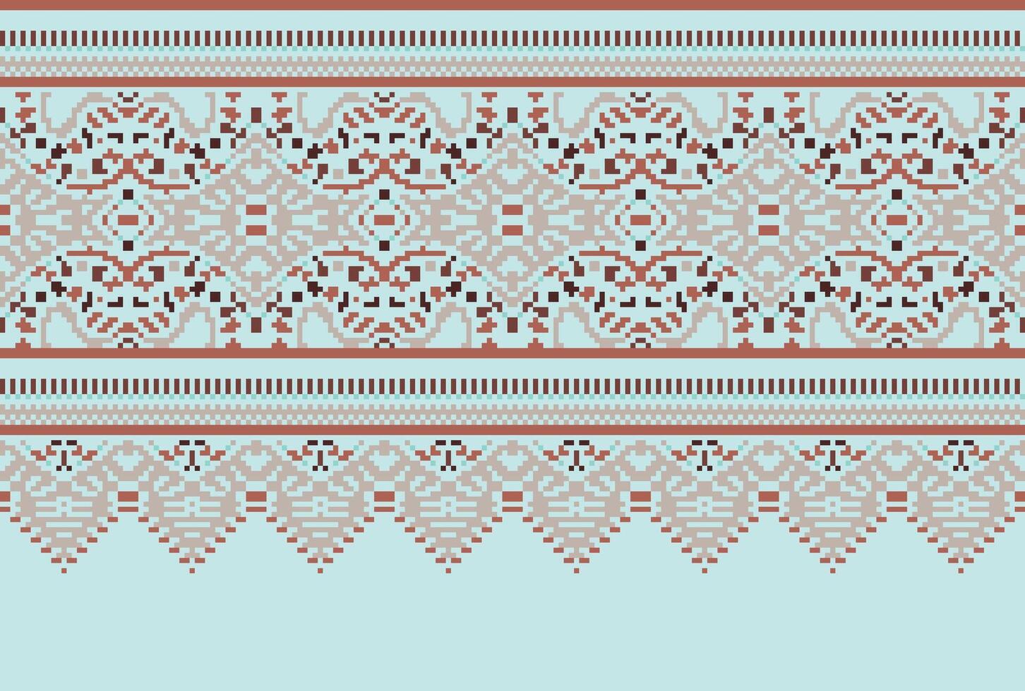 Cross Stitch pattern with Floral Designs. Traditional cross stitch needlework. Geometric Ethnic pattern, Embroidery, Textile ornamentation, fabric, Hand stitched pattern, Cultural stitching pixel art. vector