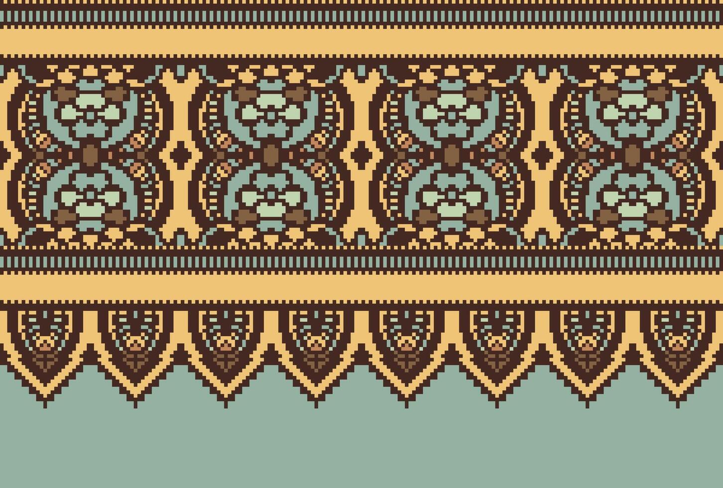 Cross Stitch pattern with Floral Designs. Traditional cross stitch needlework. Geometric Ethnic pattern, Embroidery, Textile ornamentation, fabric, Hand stitched pattern, Cultural stitching pixel art. vector