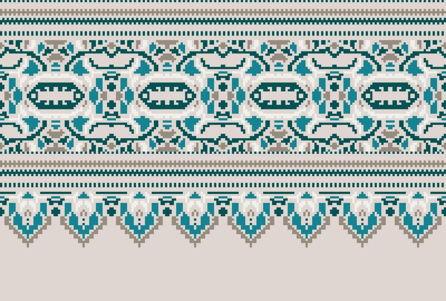 Cross Stitch pattern with Floral Designs. Traditional cross stitch needlework. Geometric Ethnic pattern, Embroidery, Textile ornamentation, fabric, Hand stitched pattern, Cultural stitching pixel art. vector