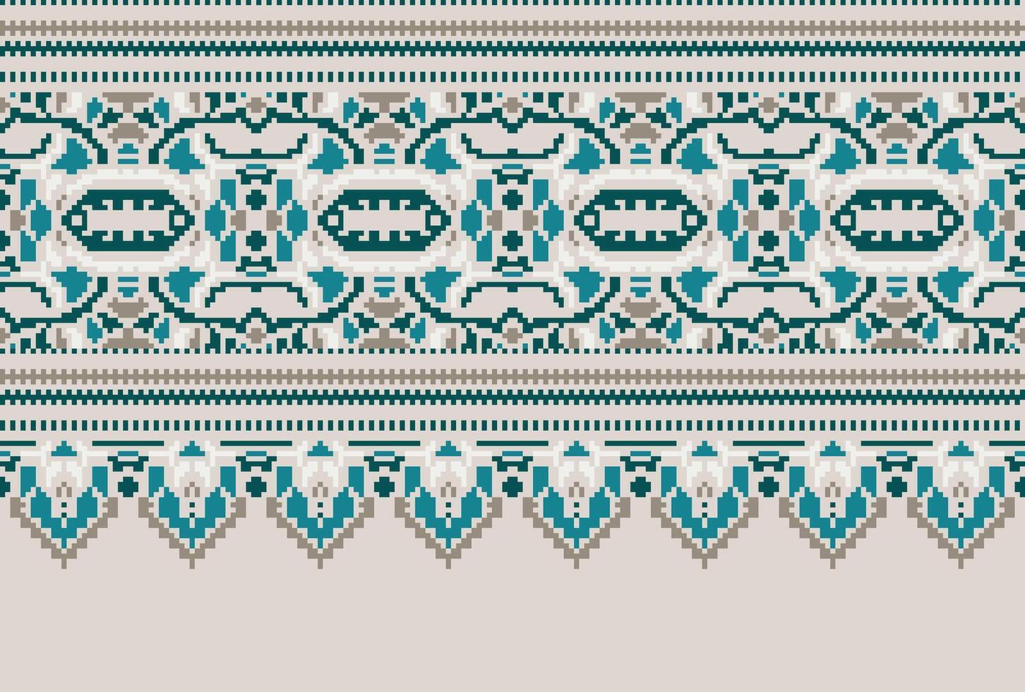 Cross Stitch pattern with Floral Designs. Traditional cross stitch needlework. Geometric Ethnic pattern, Embroidery, Textile ornamentation, fabric, Hand stitched pattern, Cultural stitching pixel art. vector