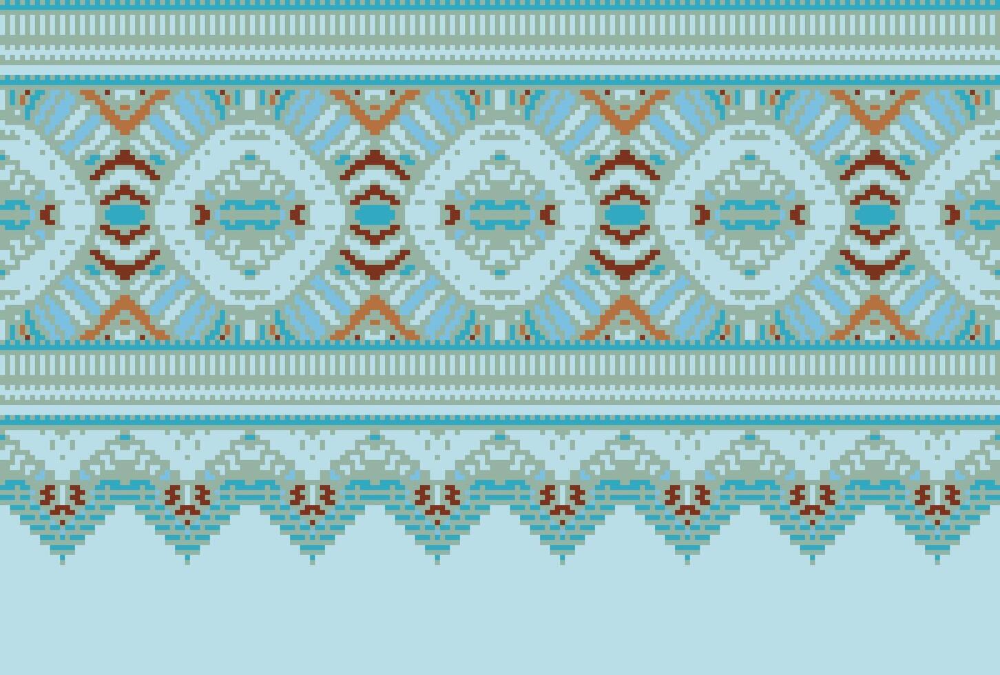 Cross Stitch pattern with Floral Designs. Traditional cross stitch needlework. Geometric Ethnic pattern, Embroidery, Textile ornamentation, fabric, Hand stitched pattern, Cultural stitching pixel art. vector