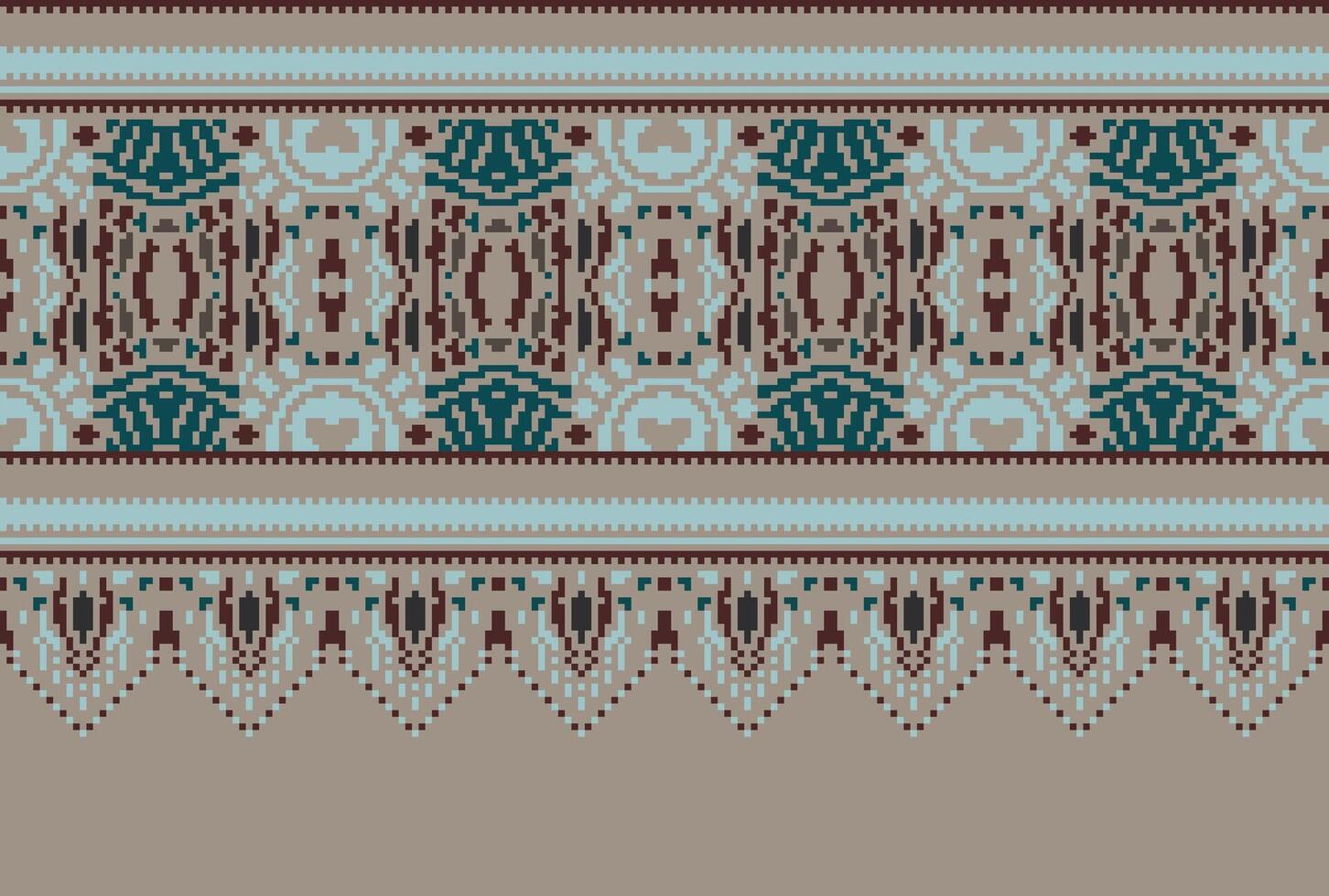 cross stitch Embroidery ethnic pattern, Vector Geometric ornate background, Cross stitch retro zigzag style, Blue and yellow pattern knitting continuous, Design for textile, fabric, digital print
