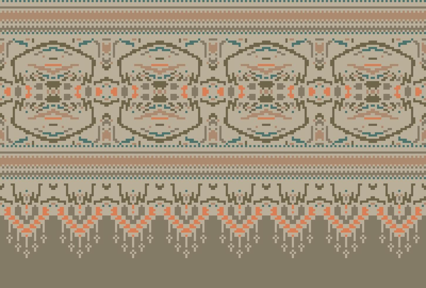 Pixel Cross Stitch Traditional Ethnic Pattern Paisley Flower Ikat Background Abstract Aztec African Indonesian Indian Seamless Pattern for Fabric Print Cloth Dress Carpet Curtains and Sarong vector