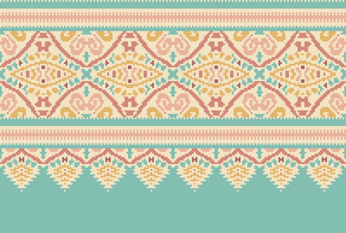 cross stitch traditional ethnic pattern paisley flower Ikat background abstract Aztec African Indonesian Indian seamless pattern for fabric print cloth dress carpet curtains and sarong vector