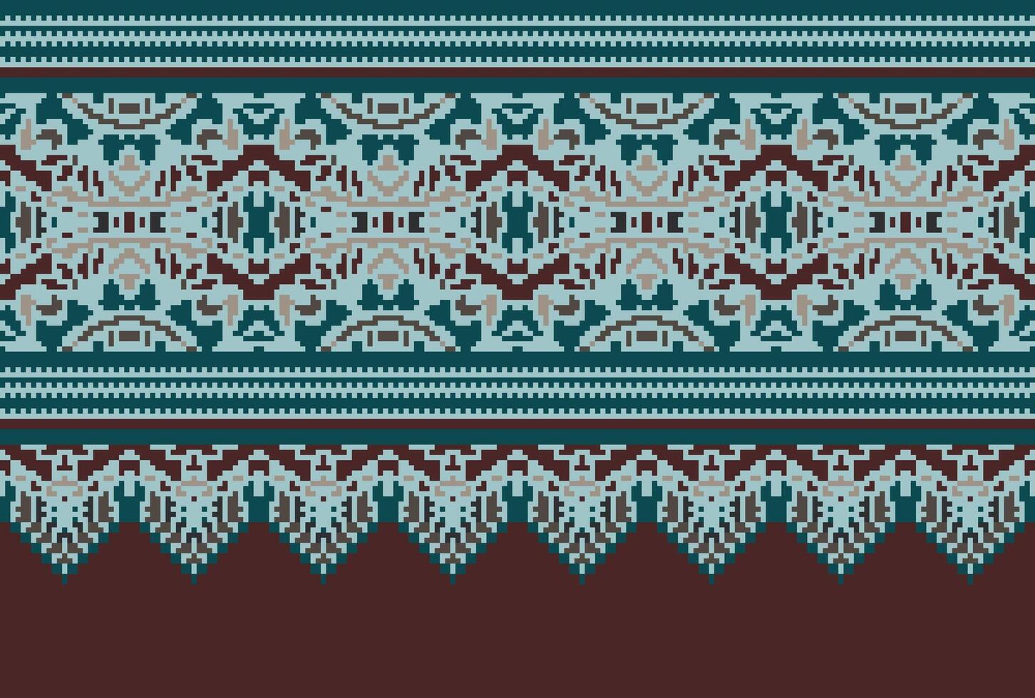 cross stitch Embroidery ethnic pattern, Vector Geometric ornate background, Cross stitch retro zigzag style, Blue and yellow pattern knitting continuous, Design for textile, fabric, digital print