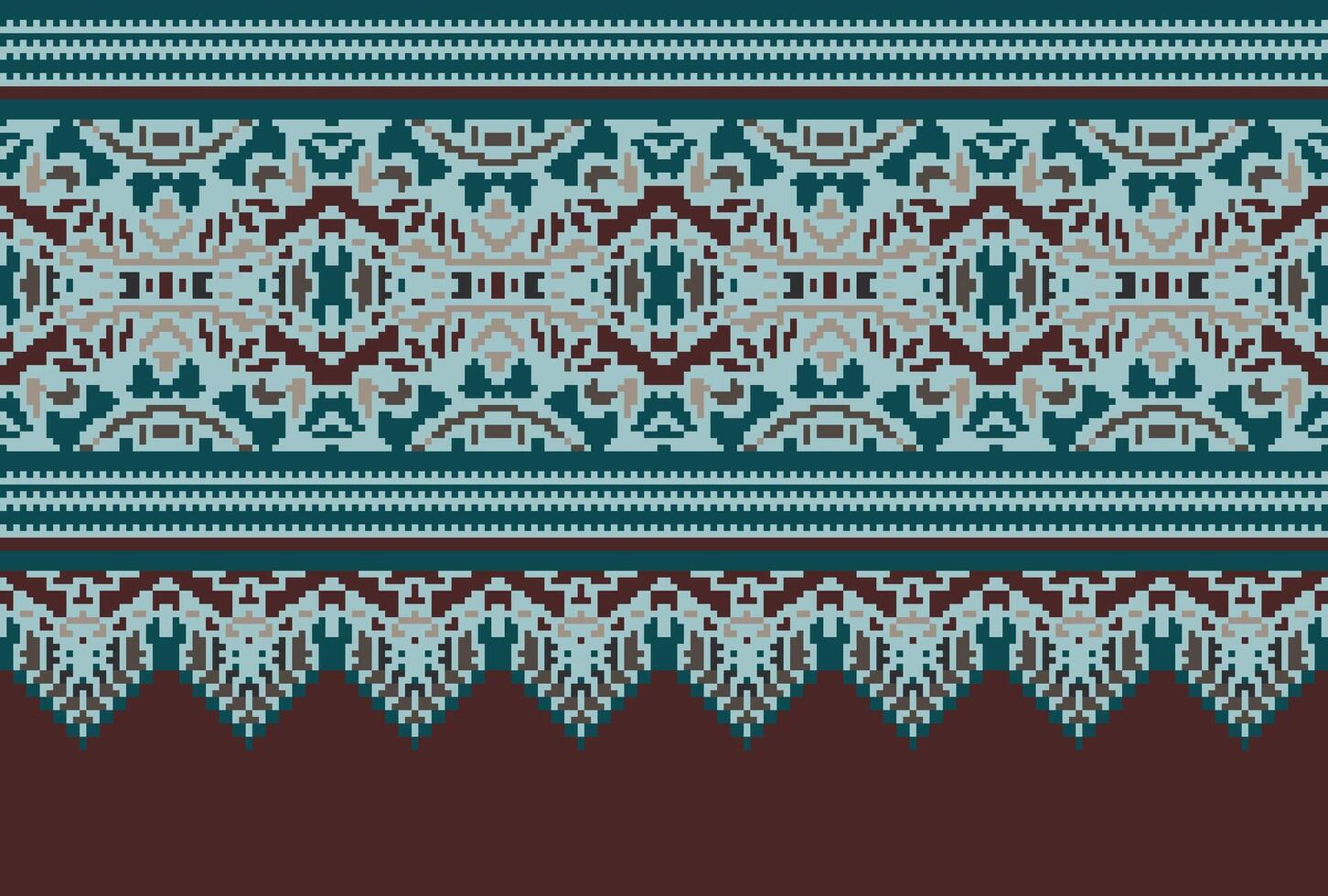 cross stitch Embroidery ethnic pattern, Vector Geometric ornate background, Cross stitch retro zigzag style, Blue and yellow pattern knitting continuous, Design for textile, fabric, digital print