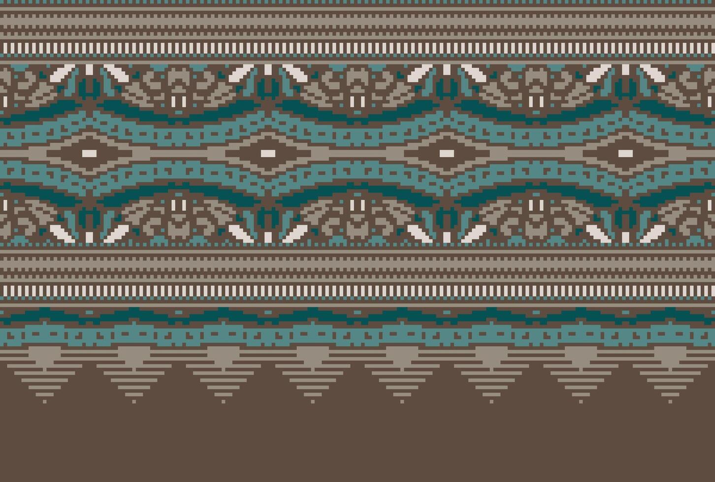 Cross Stitch pattern with Floral Designs. Traditional cross stitch needlework. Geometric Ethnic pattern, Embroidery, Textile ornamentation, fabric, Hand stitched pattern, Cultural stitching pixel art. vector