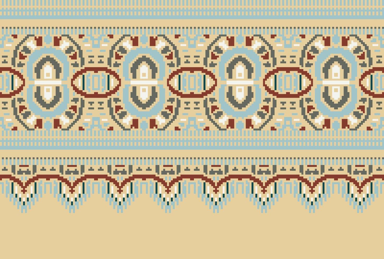 Cross Stitch pattern with Floral Designs. Traditional cross stitch needlework. Geometric Ethnic pattern, Embroidery, Textile ornamentation, fabric, Hand stitched pattern, Cultural stitching pixel art. vector