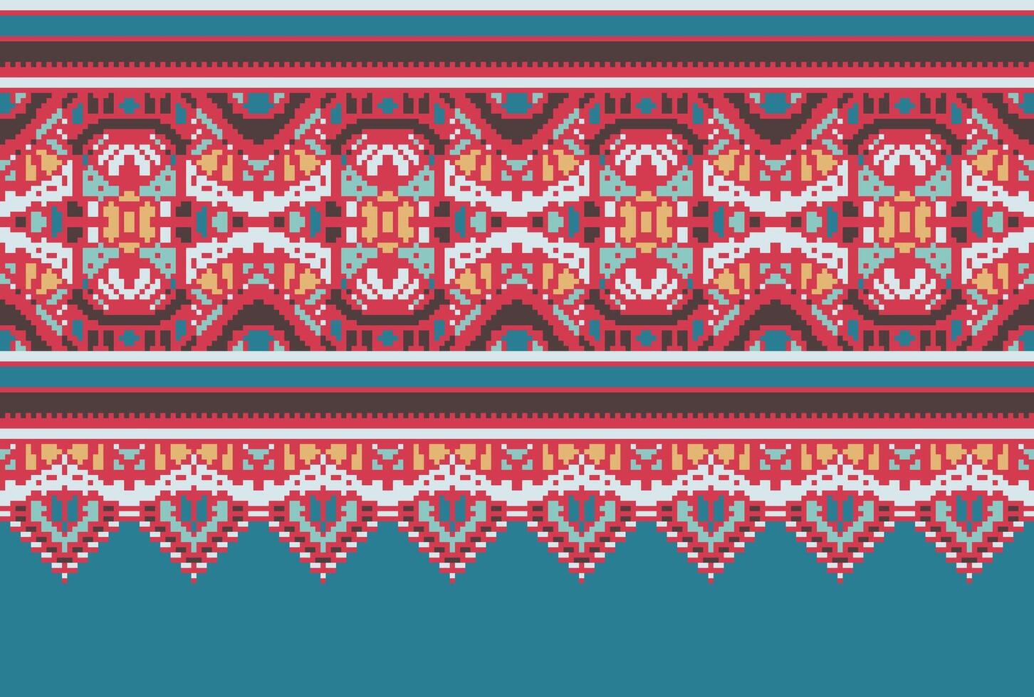 Cross Stitch pattern with Floral Designs. Traditional cross stitch needlework. Geometric Ethnic pattern, Embroidery, Textile ornamentation, fabric, Hand stitched pattern, Cultural stitching pixel art. vector