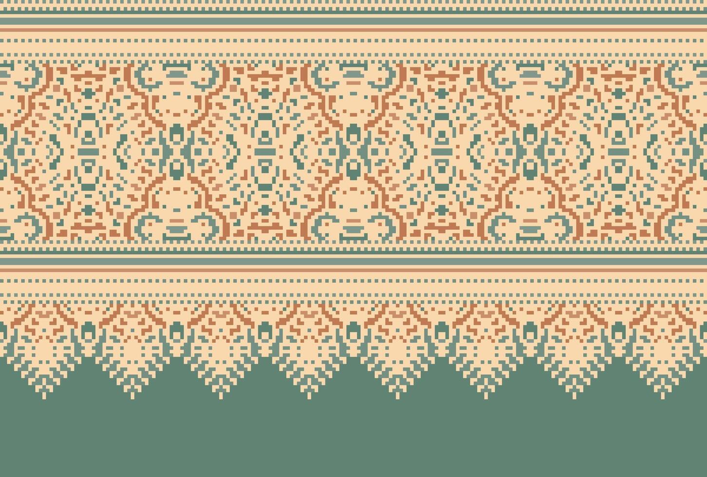 cross stitch Embroidery ethnic pattern, Vector Geometric ornate background, Cross stitch retro zigzag style, Blue and yellow pattern knitting continuous, Design for textile, fabric, digital print