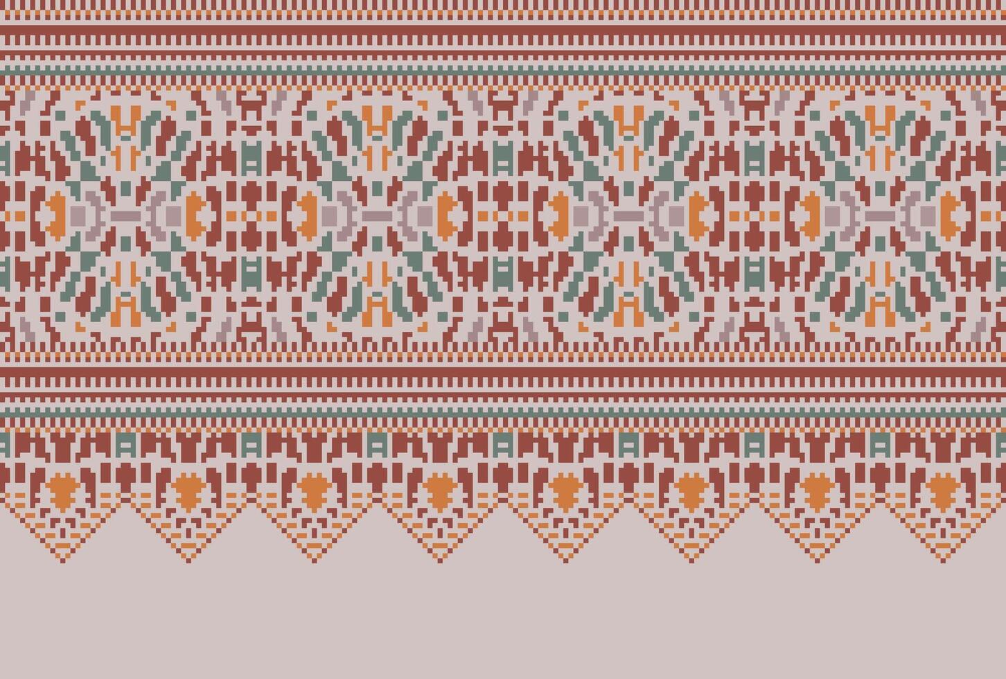cross stitch traditional ethnic pattern paisley flower Ikat background abstract Aztec African Indonesian Indian seamless pattern for fabric print cloth dress carpet curtains and sarong vector