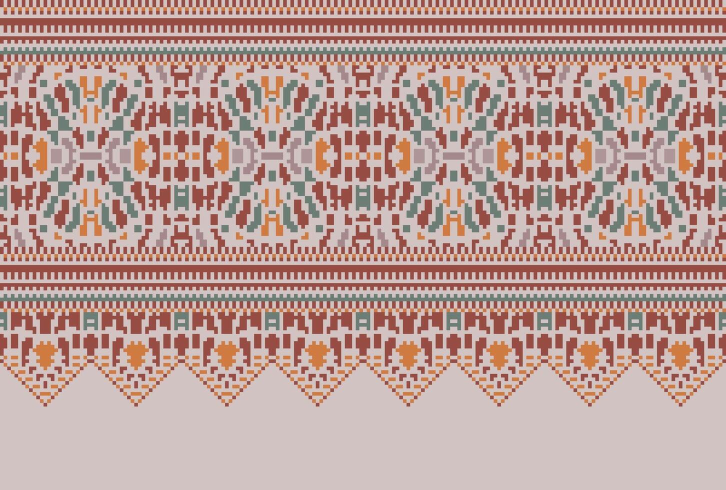 cross stitch traditional ethnic pattern paisley flower Ikat background abstract Aztec African Indonesian Indian seamless pattern for fabric print cloth dress carpet curtains and sarong vector