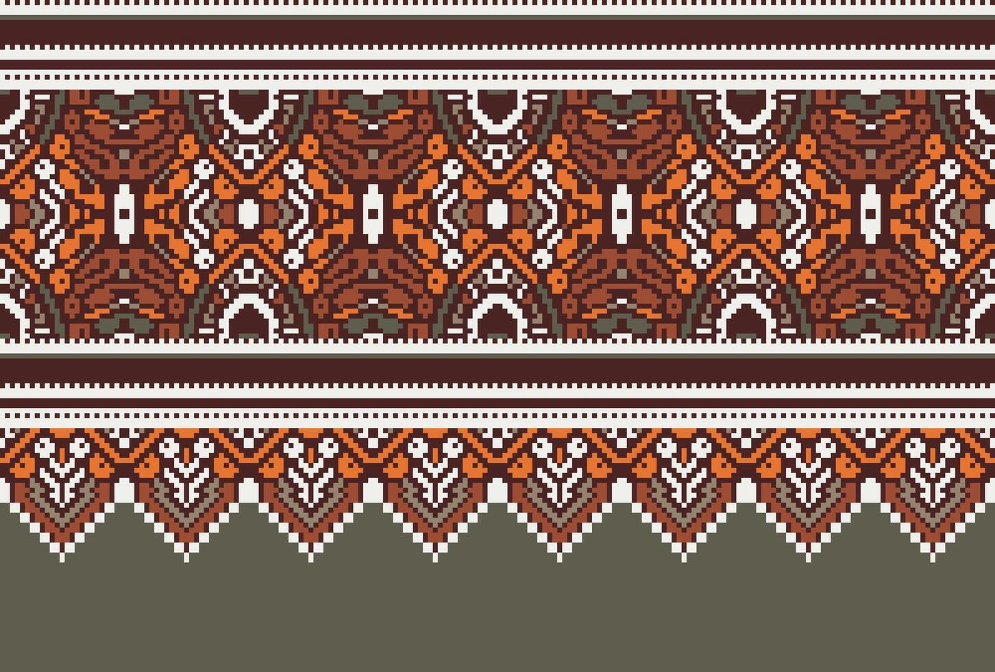 Pixel Cross Stitch Traditional Ethnic Pattern Paisley Flower Ikat Background Abstract Aztec African Indonesian Indian Seamless Pattern for Fabric Print Cloth Dress Carpet Curtains and Sarong vector