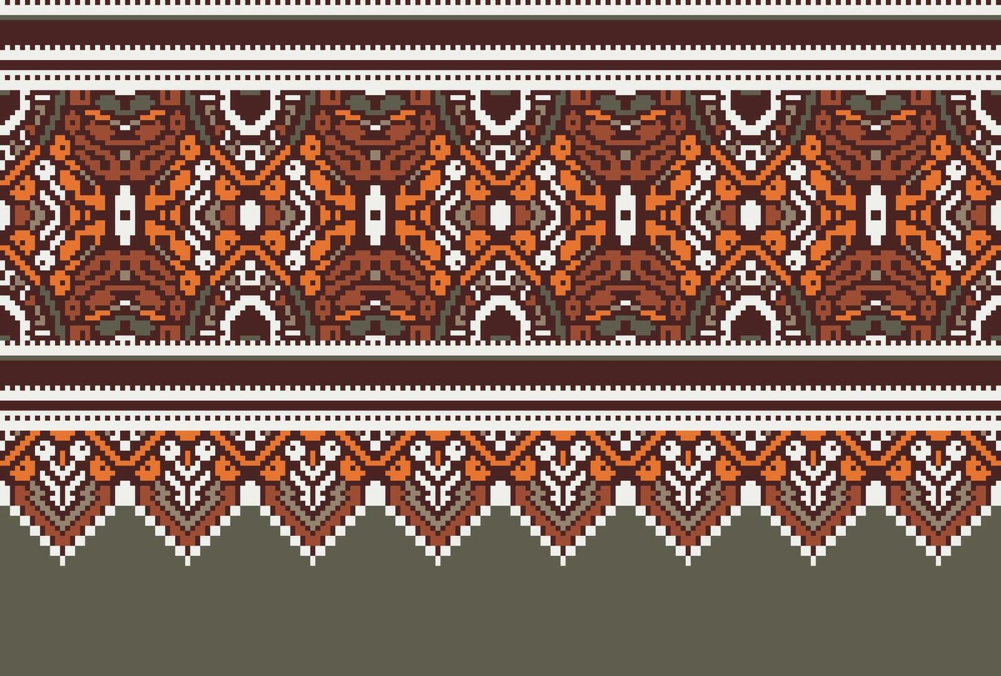 Pixel Cross Stitch Traditional Ethnic Pattern Paisley Flower Ikat Background Abstract Aztec African Indonesian Indian Seamless Pattern for Fabric Print Cloth Dress Carpet Curtains and Sarong vector