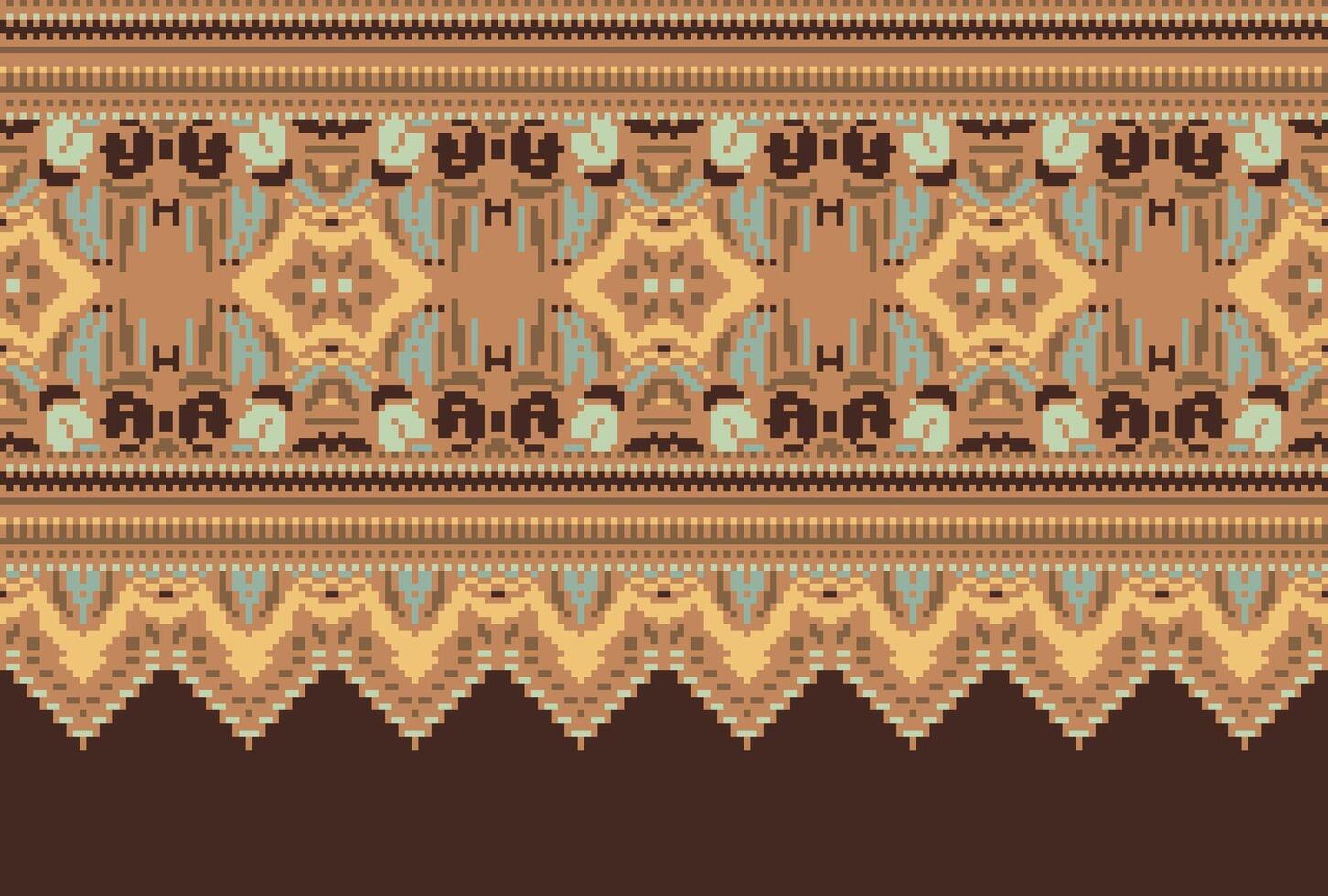 Cross Stitch pattern with Floral Designs. Traditional cross stitch needlework. Geometric Ethnic pattern, Embroidery, Textile ornamentation, fabric, Hand stitched pattern, Cultural stitching pixel art. vector