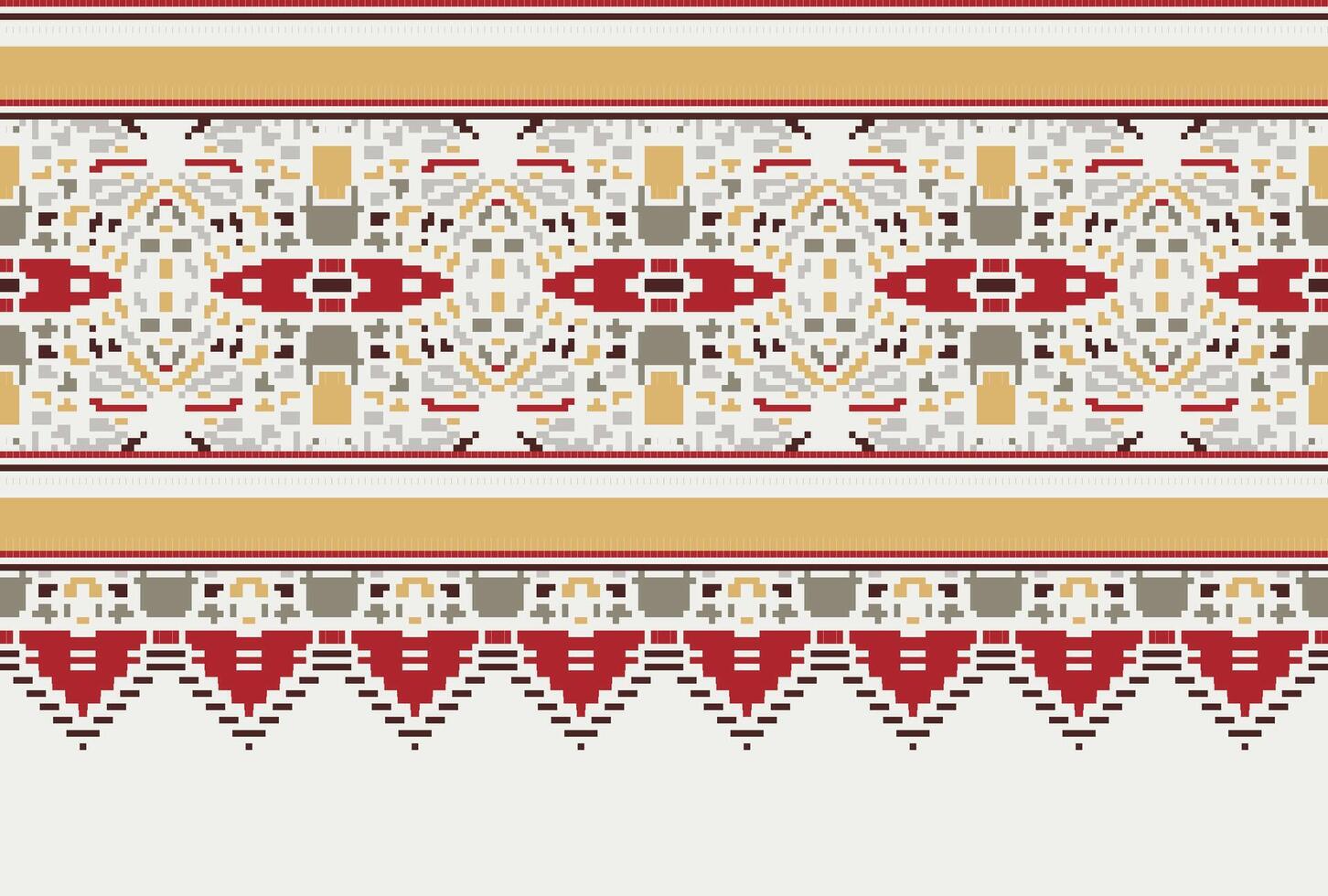 Pixel Cross Stitch pattern with Floral Designs. Traditional cross stitch needlework. Geometric Ethnic pattern, Embroidery, Textile ornamentation, fabric, Hand stitched pattern, Cultural stitching vector