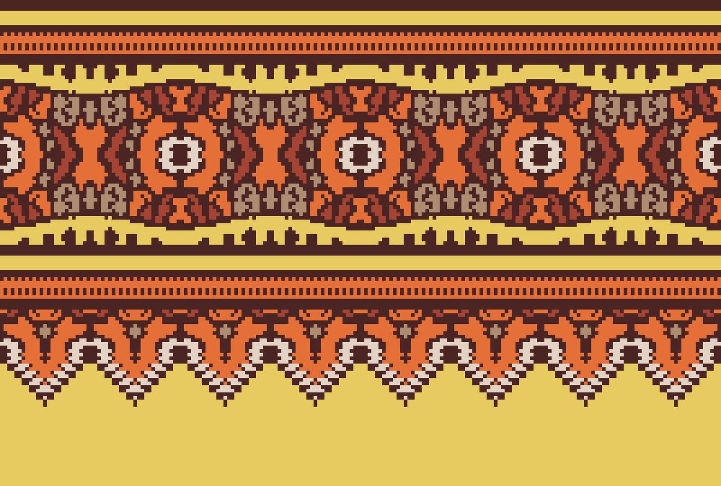 cross stitch Embroidery ethnic pattern, Vector Geometric ornate background, Cross stitch retro zigzag style, Blue and yellow pattern knitting continuous, Design for textile, fabric, digital print