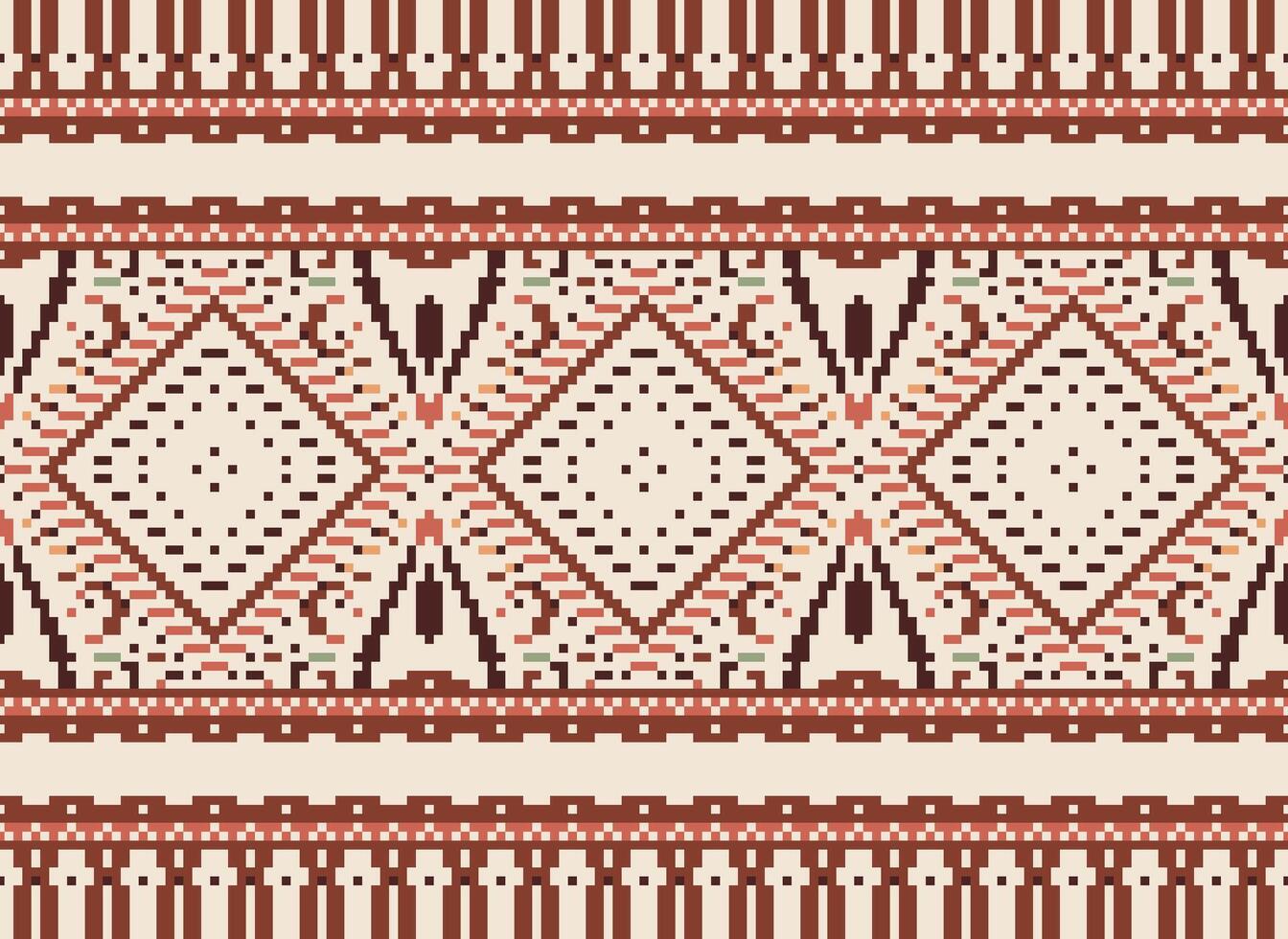 Pixel Cross Stitch Traditional Ethnic Pattern Paisley Flower Ikat Background Abstract Aztec African Indonesian Indian Seamless Pattern for Fabric Print Cloth Dress Carpet Curtains and Sarong vector