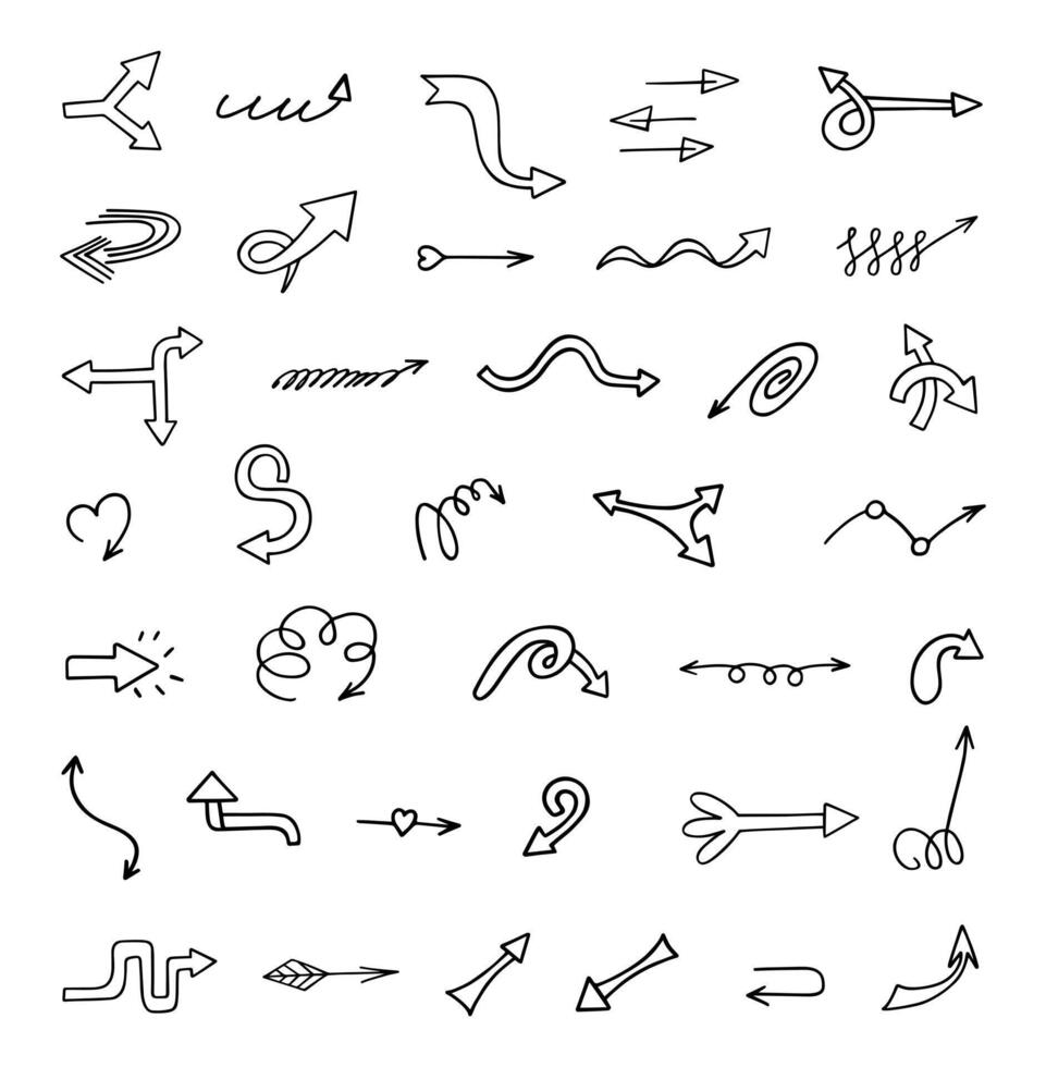 Vector set of hand drawn arrows, elements for presentation