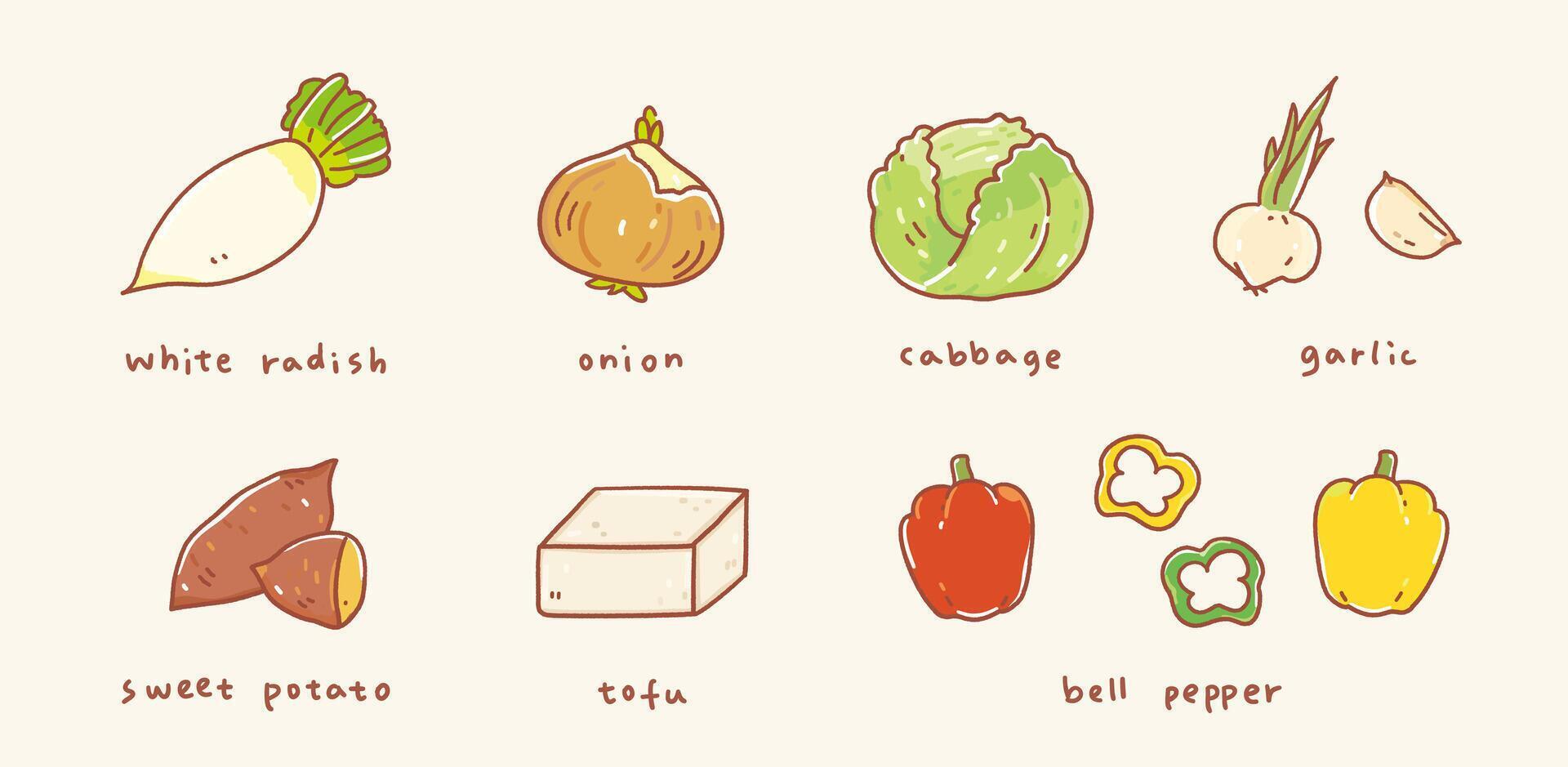 vectores linda ilustración tarjeta de memoria flash estilo Cocinando conjunto con sano vegetales.