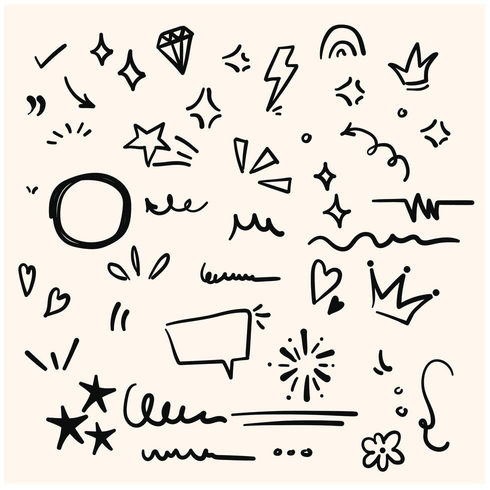 Doodle line cute element set with illustration style doodle and line art vector