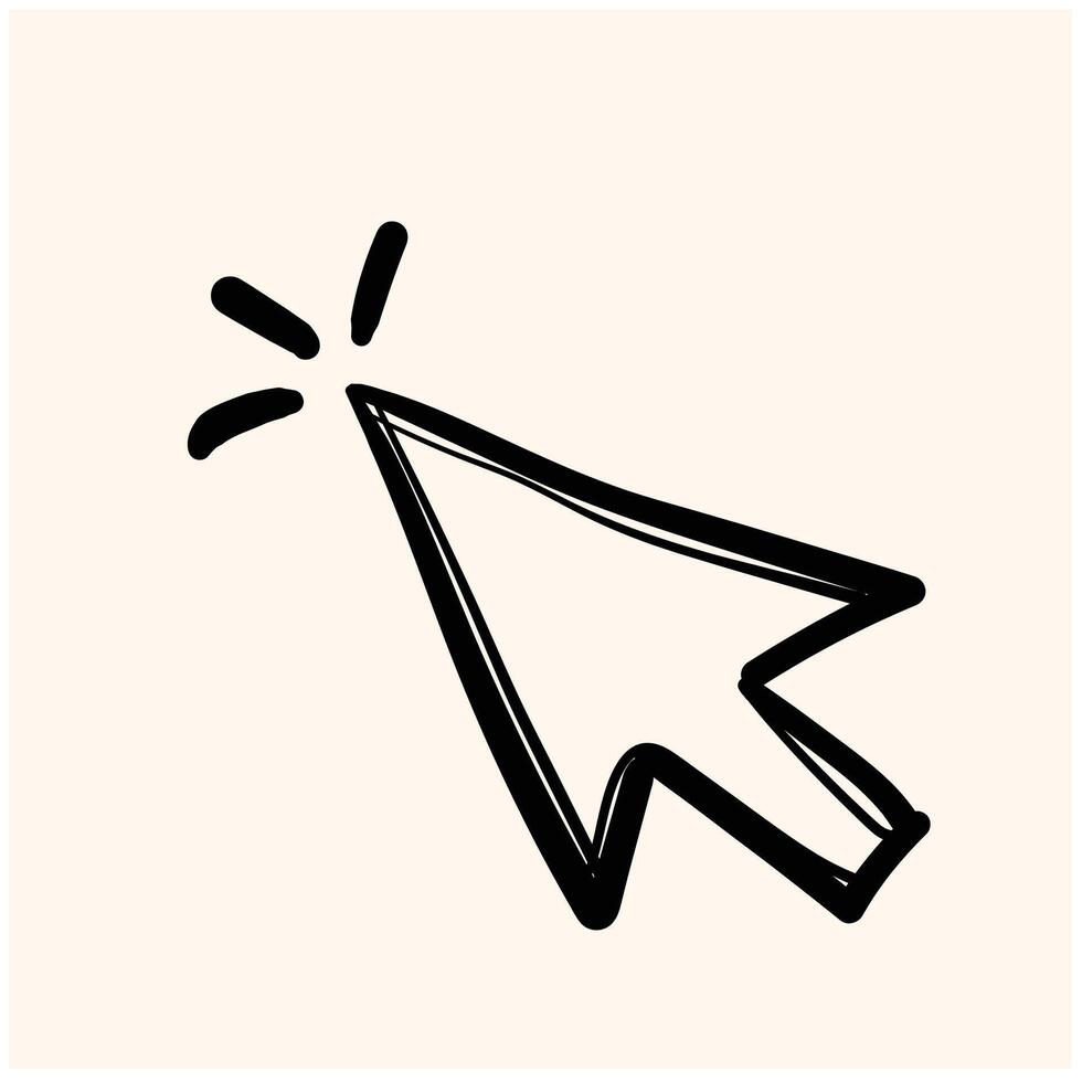 Hand drawn arrow clicking icon, pointer click with illustration style doodle and line art vector