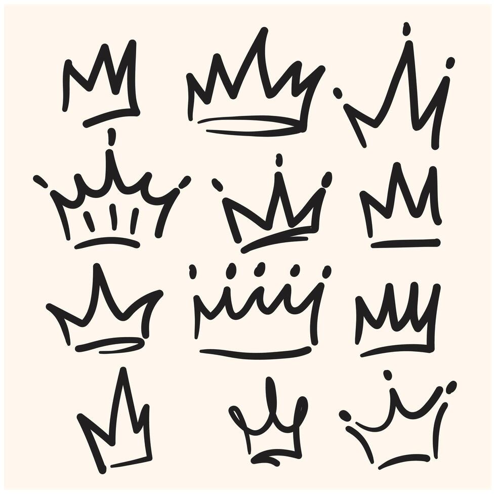 Various doodle crowns with illustration style doodle and line art vector