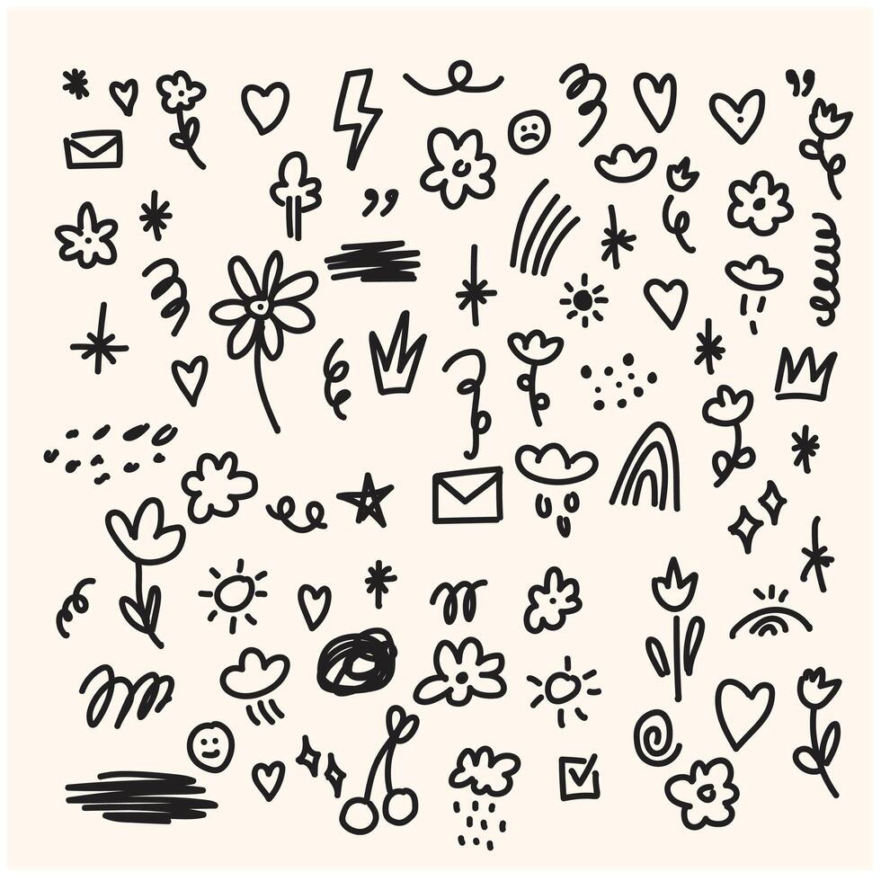 Set of Comic decorative brush stroke lines, design elements, emotion symbols, anime movement with illustration style doodle and line art vector