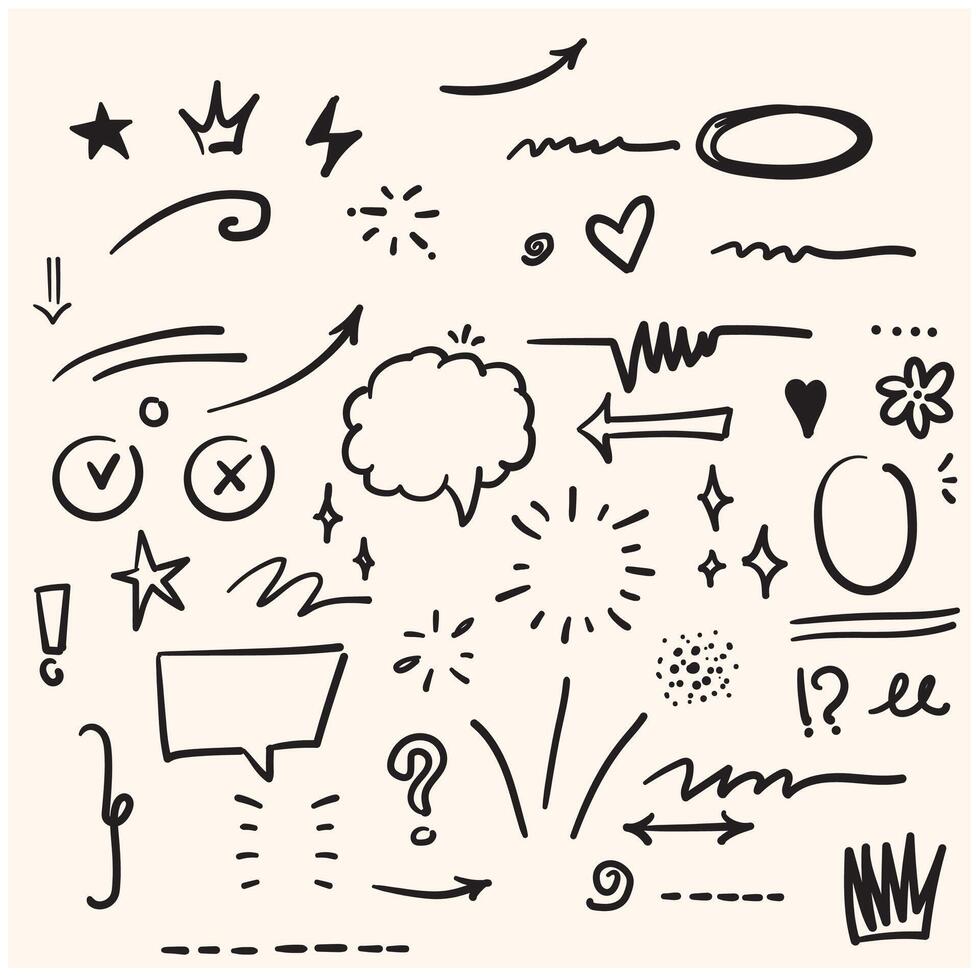 Set of hand-drawn cartoon expression sign doodle line strok with Illustration style doodle and line art vector