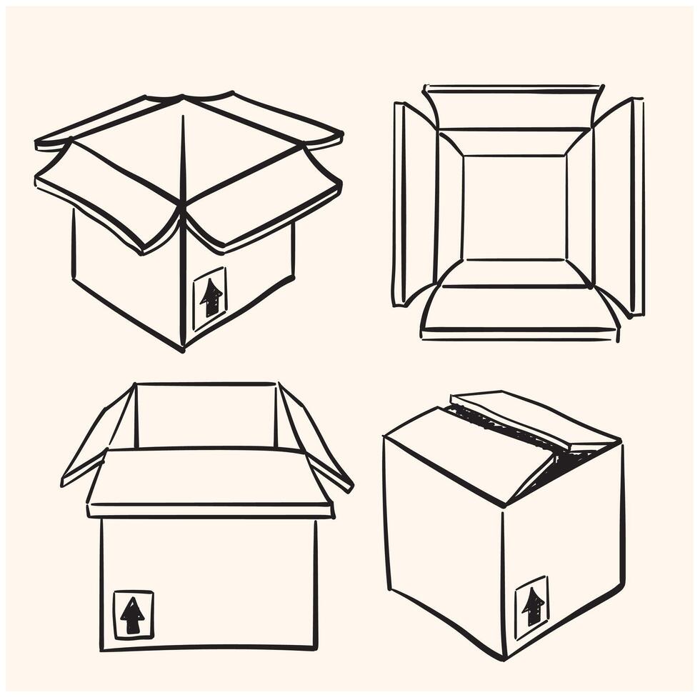 Set of box with illustration style doodle and line art vector
