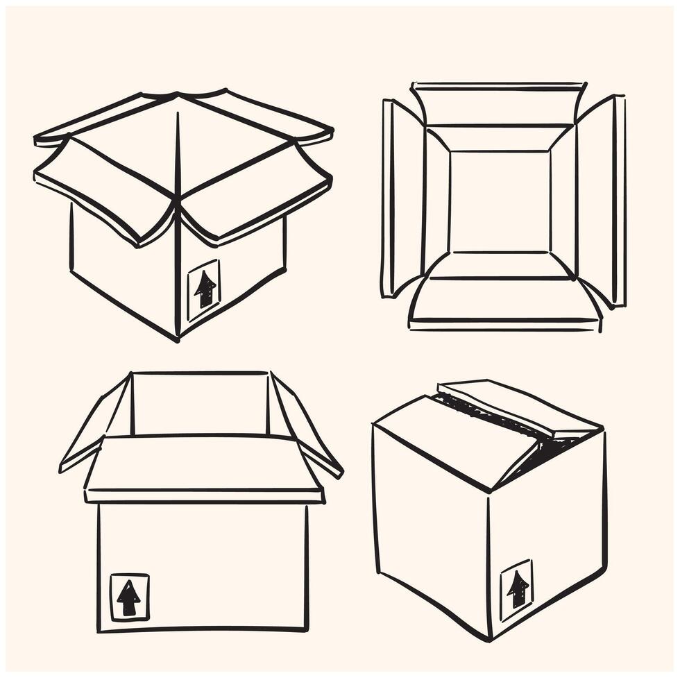 conjunto de caja con ilustración estilo garabatear y línea Arte vector