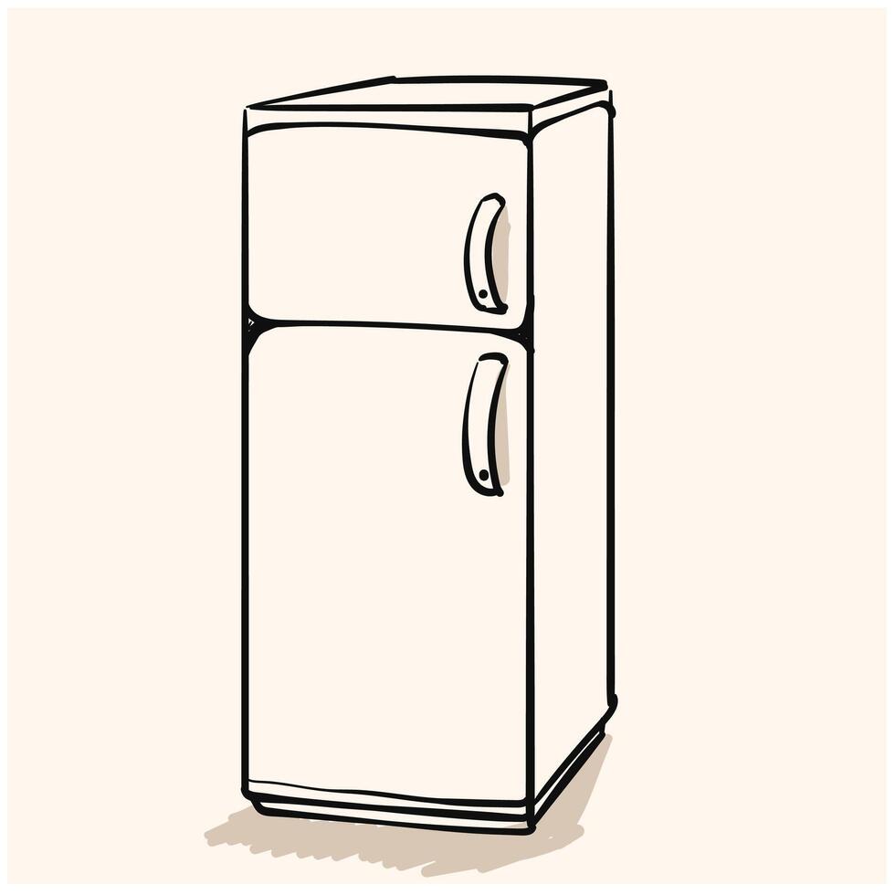 New classic grey cooler icebox frig with Illustration style doodle and line art vector