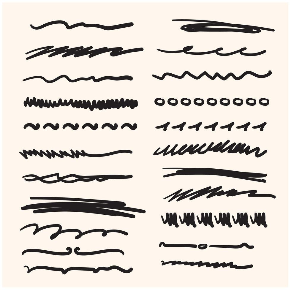 Handmade Collection Set of Underline Strokes in Marker Brush with Illustration style doodle and line art vector