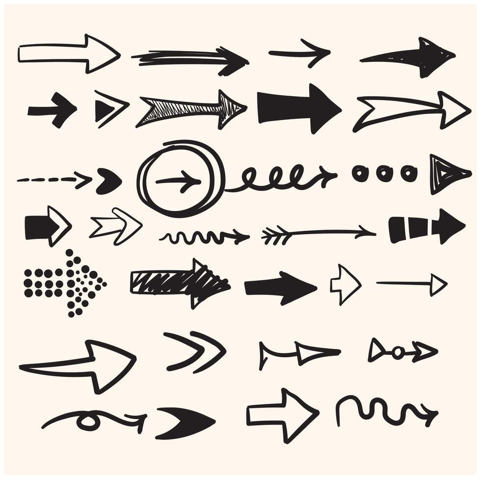 Set of arrow with illustration style doodle and line art vector