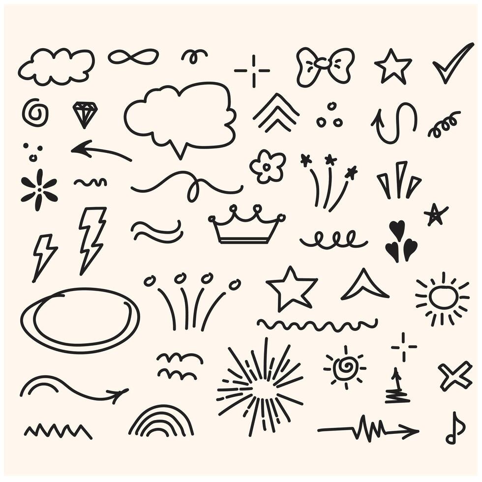 Doodle line cute element set with illustration style doodle and line art vector