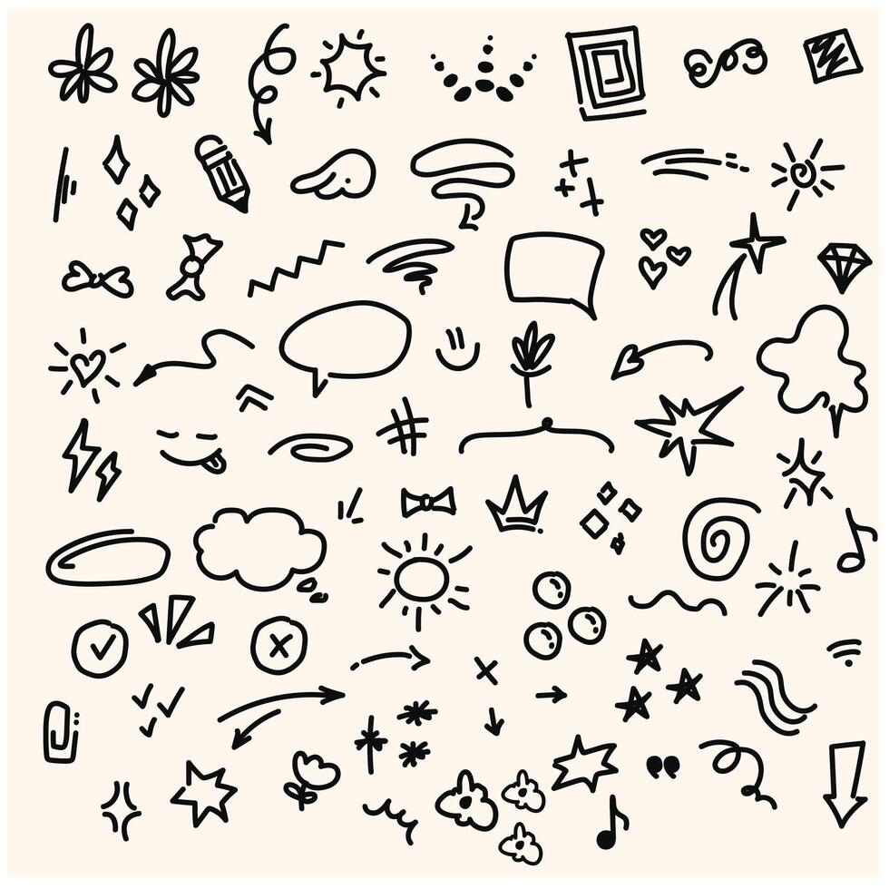 Set of Comic decorative brush stroke lines, design elements, emotion symbols, anime movement with illustration style doodle and line art vector