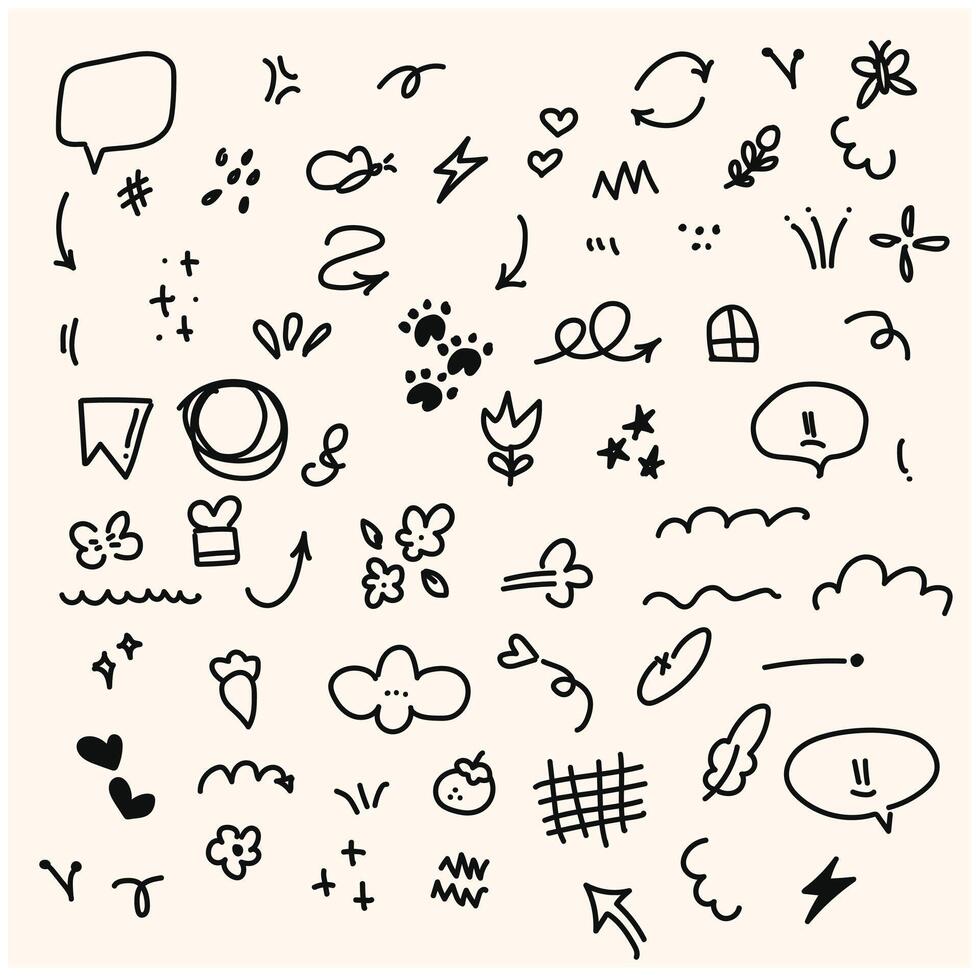 Set of Comic decorative brush stroke lines, design elements, emotion symbols, anime movement with illustration style doodle and line art vector