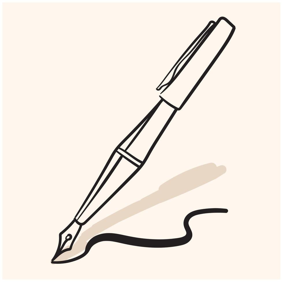 Vector monochrome illustration of ink pen logo with illustration style doodke and line art