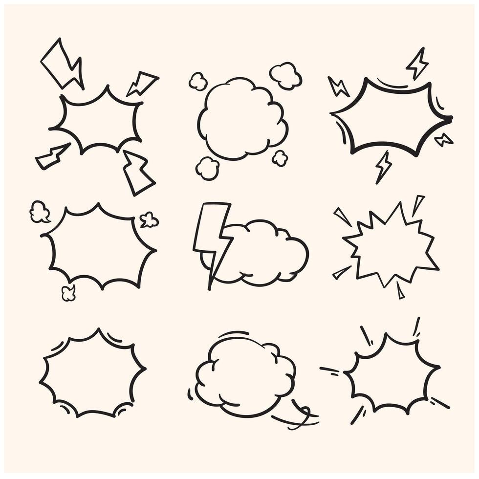 comic explosive pop up speech bubble set with Illustration style doodle and line art vector