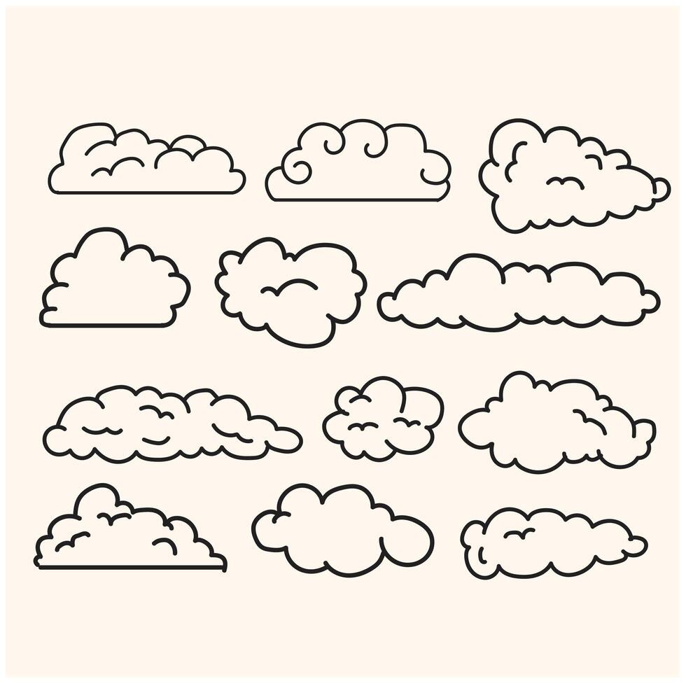 Set of hand drawn clouds with illustration styke diidke and line art vector