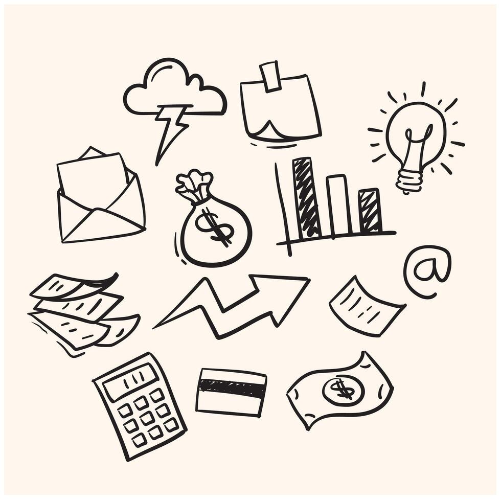 Set of business with illustration style doodle and line art vector