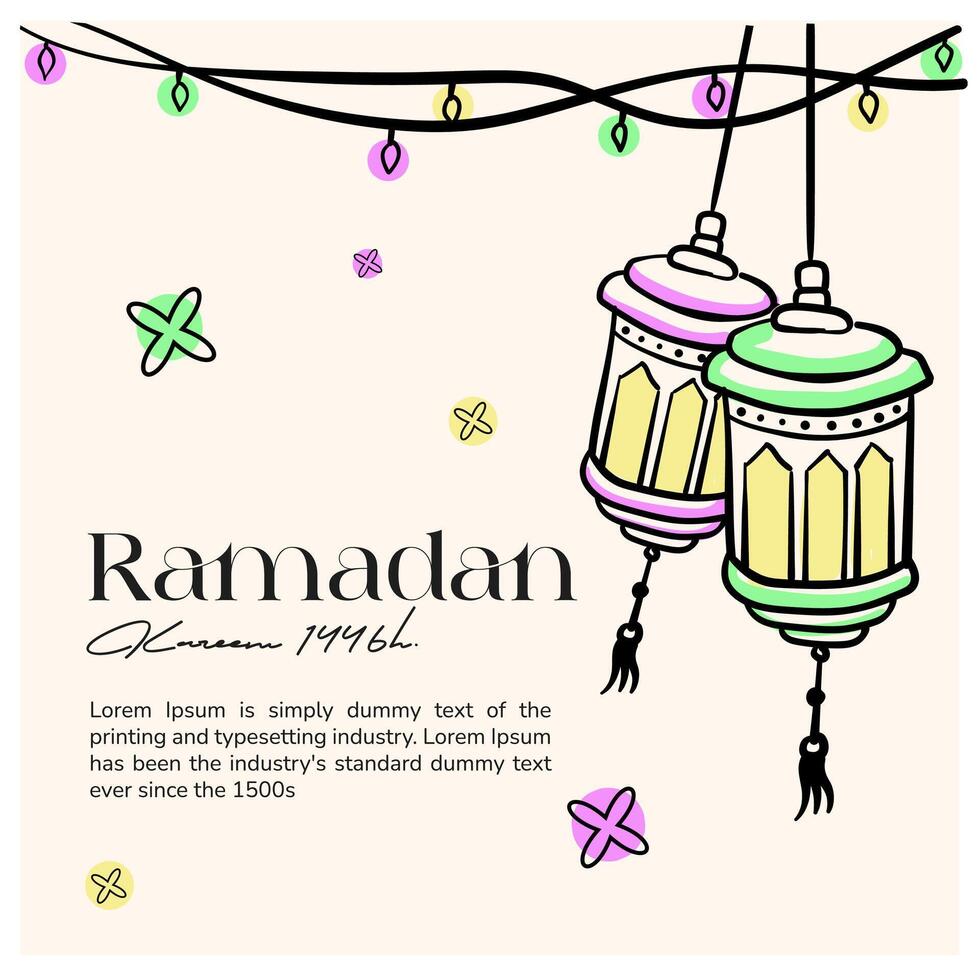 Ramadan template Illustration doodle and line art vector