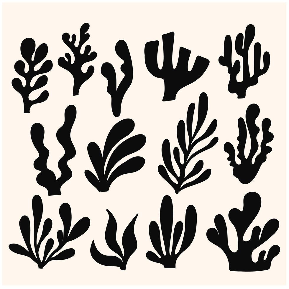 Abstract Seaweed Shape Aesthetic Element with illustration style doodle and line art vector