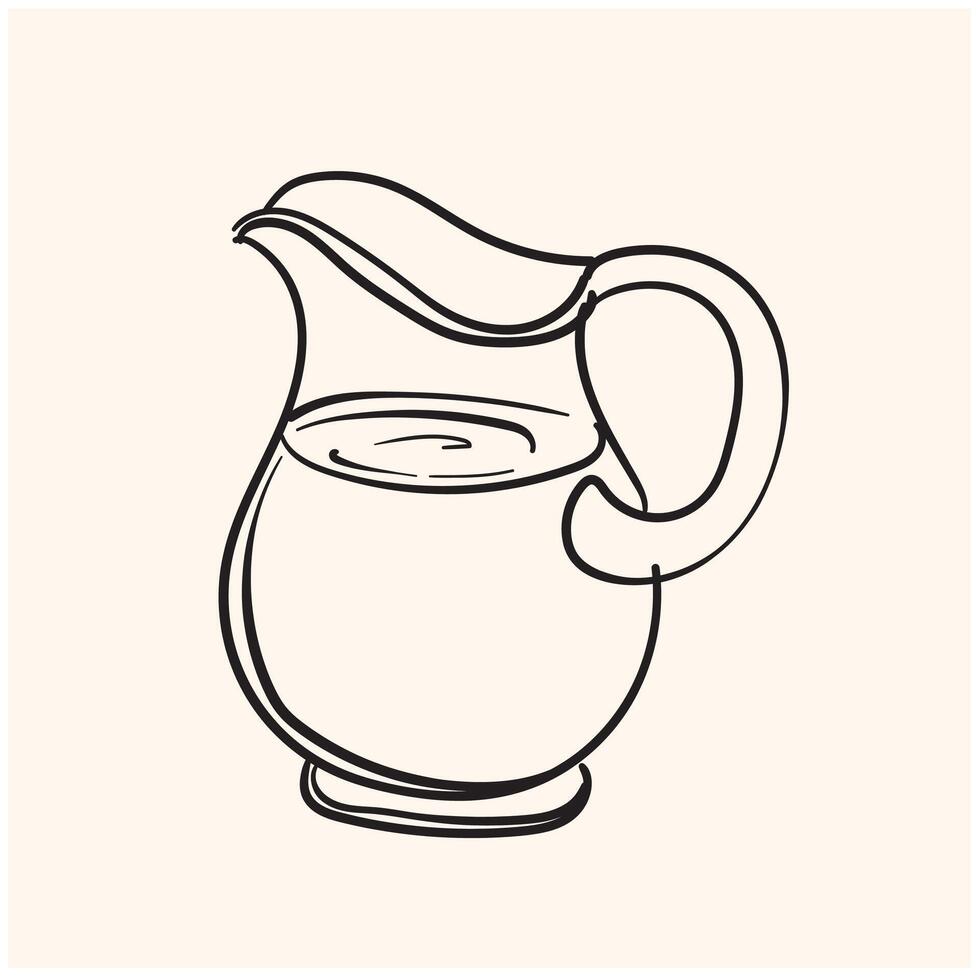 milk jug with illustration style doodle and line art vector