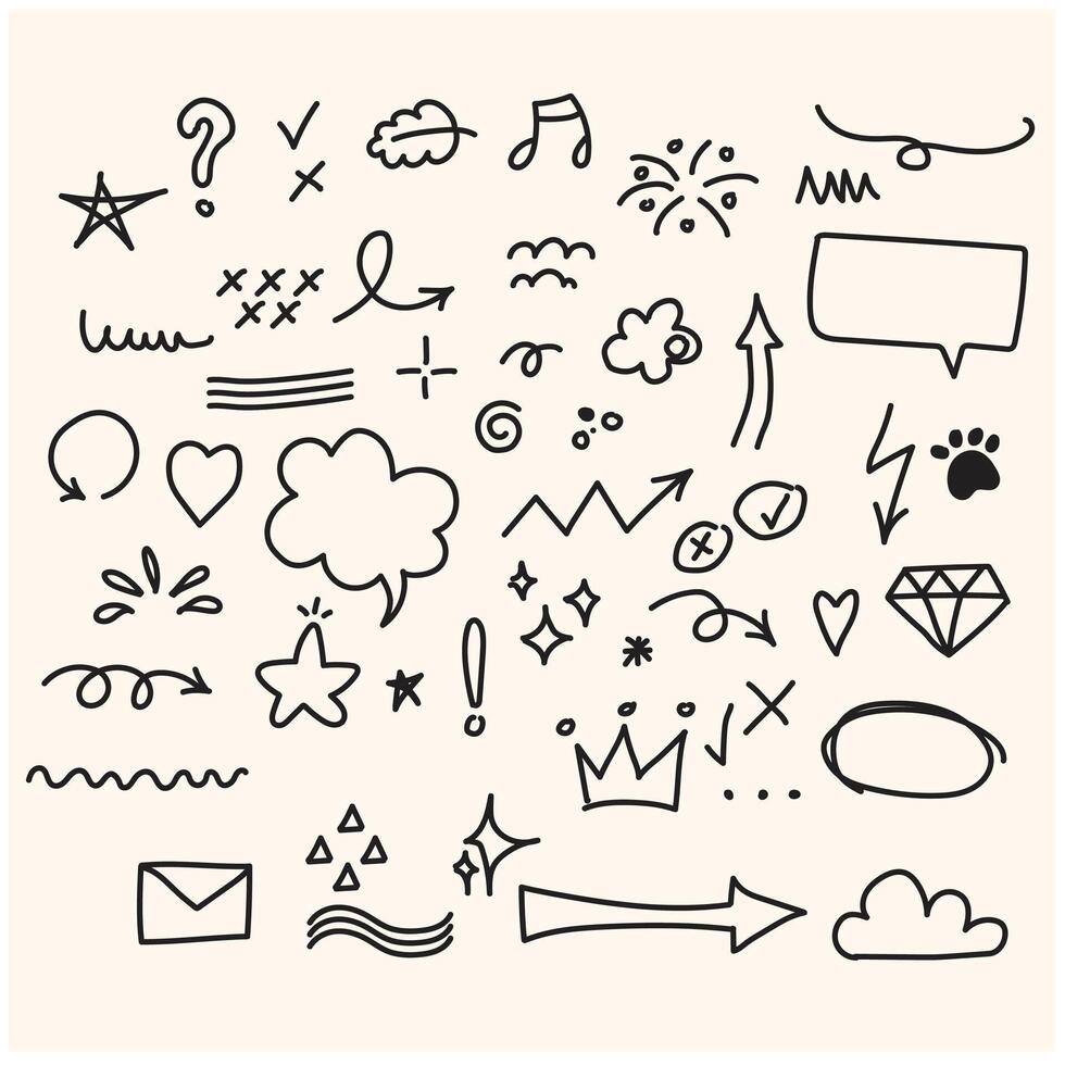Doodle line cute element set with illustration style doodle and line art vector