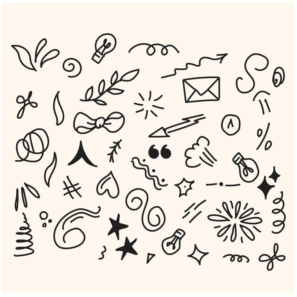 Set of Comic decorative brush stroke lines, design elements, emotion symbols, anime movement with illustration style doodle and line art vector