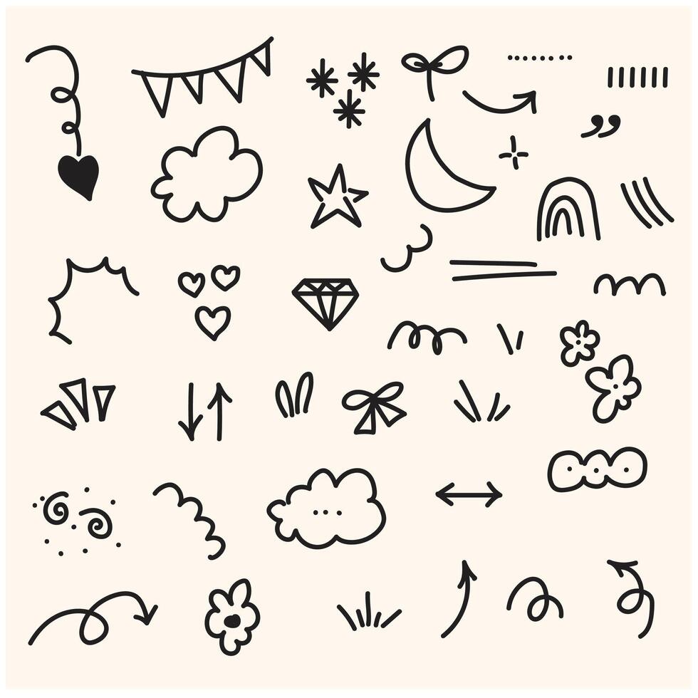 Doodle line cute element set with illustration style doodle and line art vector